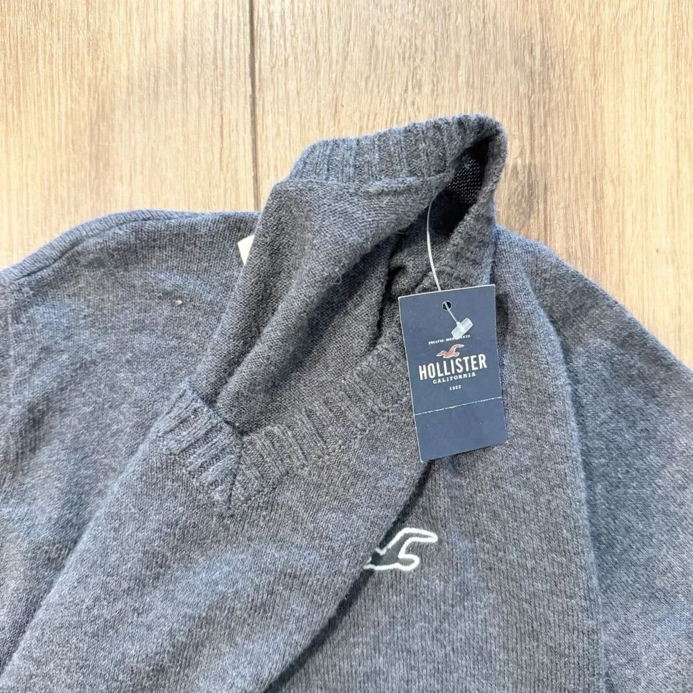 Hollister Mens Lightweight V Neck Sweater Size Small Long Sleeve‎ Gray Preppy